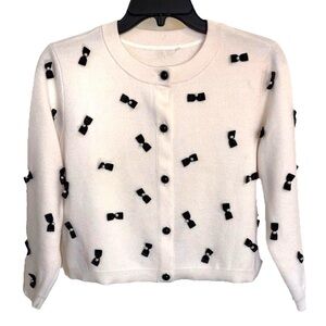 Alice + Olivia Black Bow Embellished Ivory Cardigan Sweater Womens Small